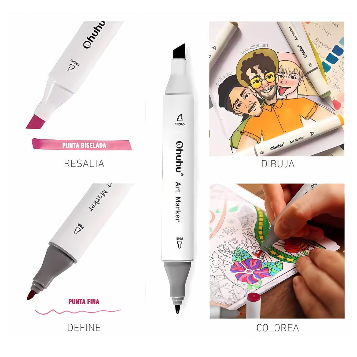 Ohuhu - Set 60 Marcadores al Alcohol Oahu Doble Punta