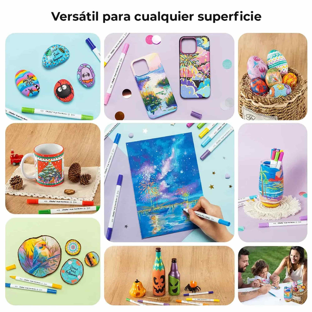 Ohuhu - Set 72 Marcadores Acrílicos Akaka Punta Pincel y Redonda