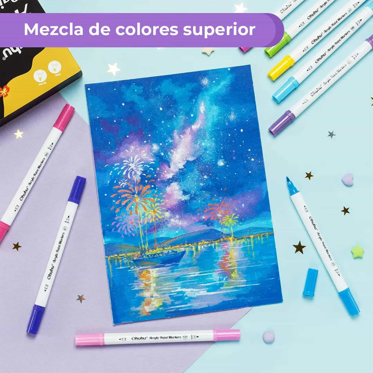 Ohuhu - Set 72 Marcadores Acrílicos Akaka Punta Pincel y Redonda