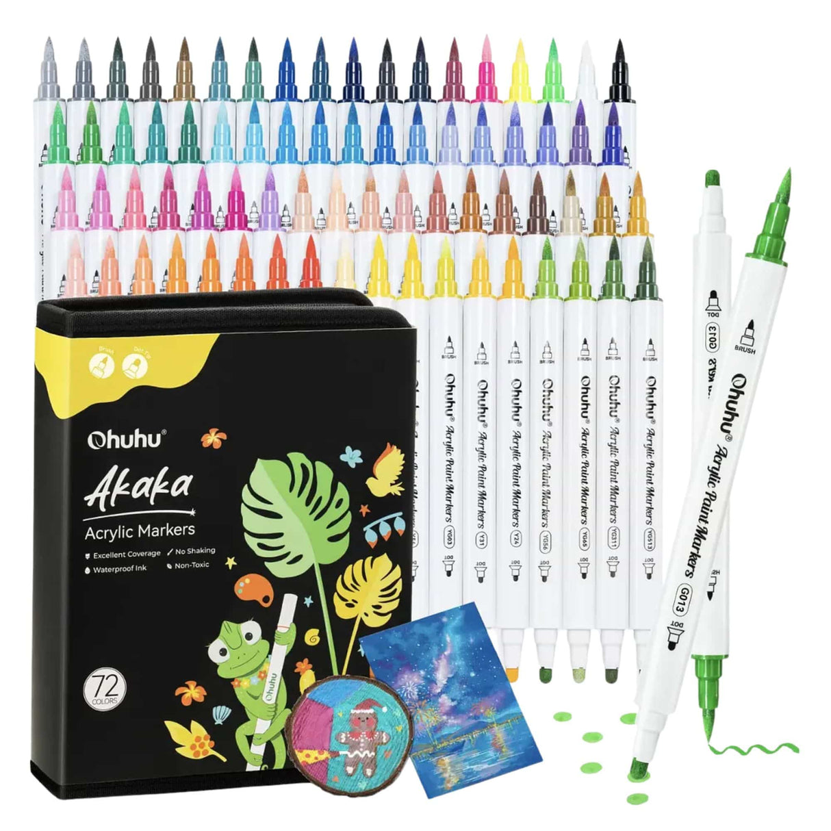 Ohuhu - Set 72 Marcadores Acrílicos Akaka Punta Pincel y Redonda
