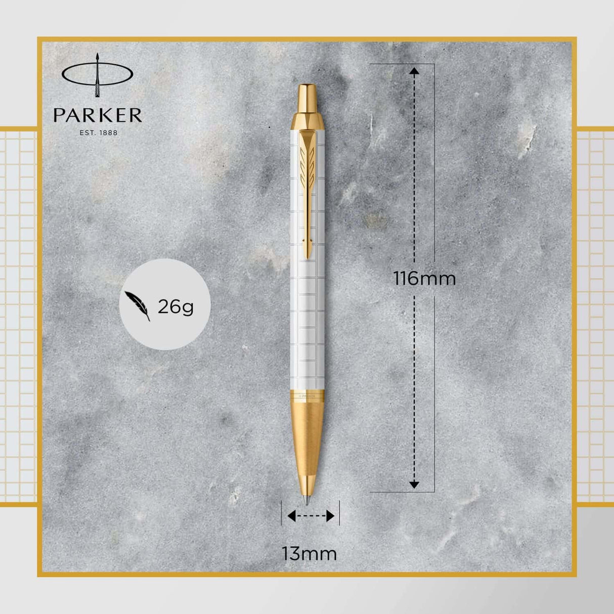 Parker Im Premium - Boligrafo Premium Pearl Lacquer, Gold Trim, Punta Media, Tinta Azul