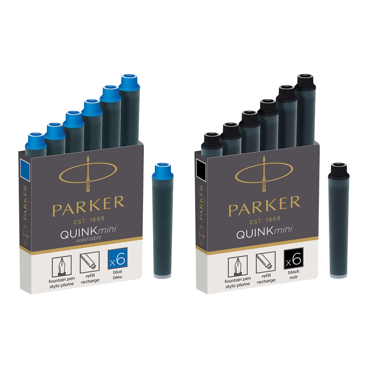 Parker - Pack 6 Cartuchos de Tinta para Pluma Quink Mini