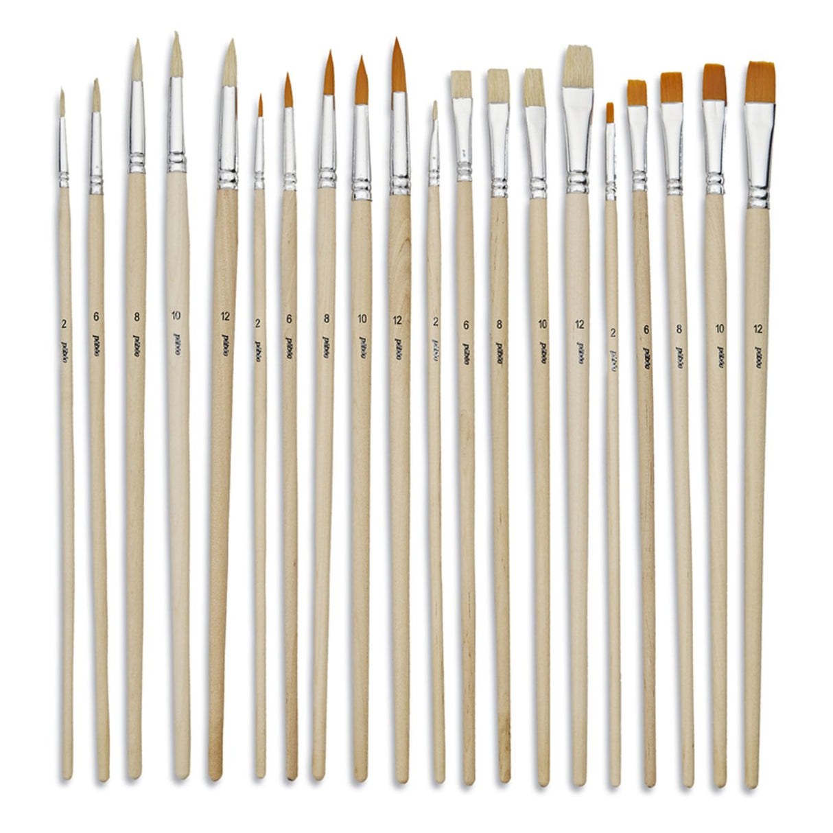 Pebeo - Set 20 Pinceles Acrílico y Óleo Largos Pelo Cerda y Taklon Dorado