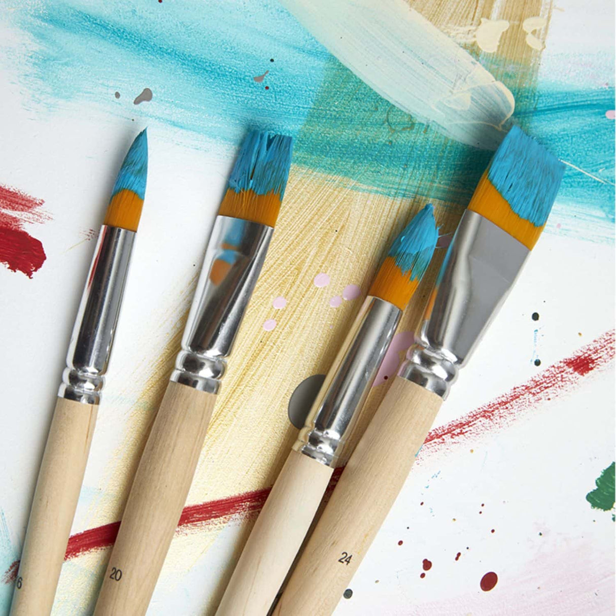 Pebeo - Set 4 Pinceles Acrílico y Óleo Largos Taklon Dorado