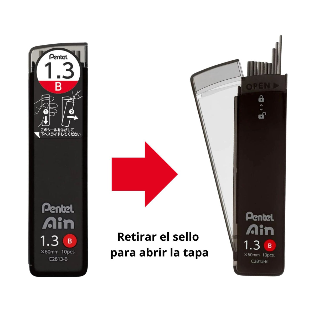 Pentel - Pack 10 Minas para Portaminas Ain 1,3 mm