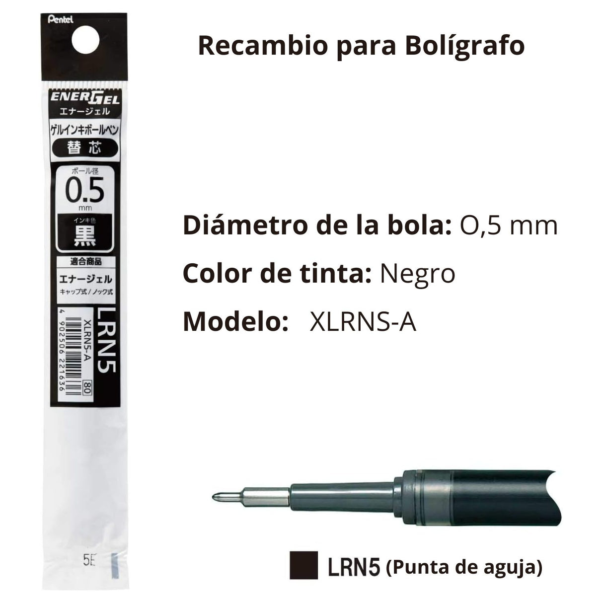 Pentel - Repuesto Lápiz Gel Energel S Needle Tip 0,5 mm