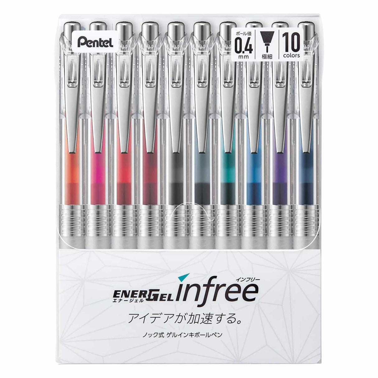Pentel - Set 10 Lápices Gel Energel InFree 0,4 mm