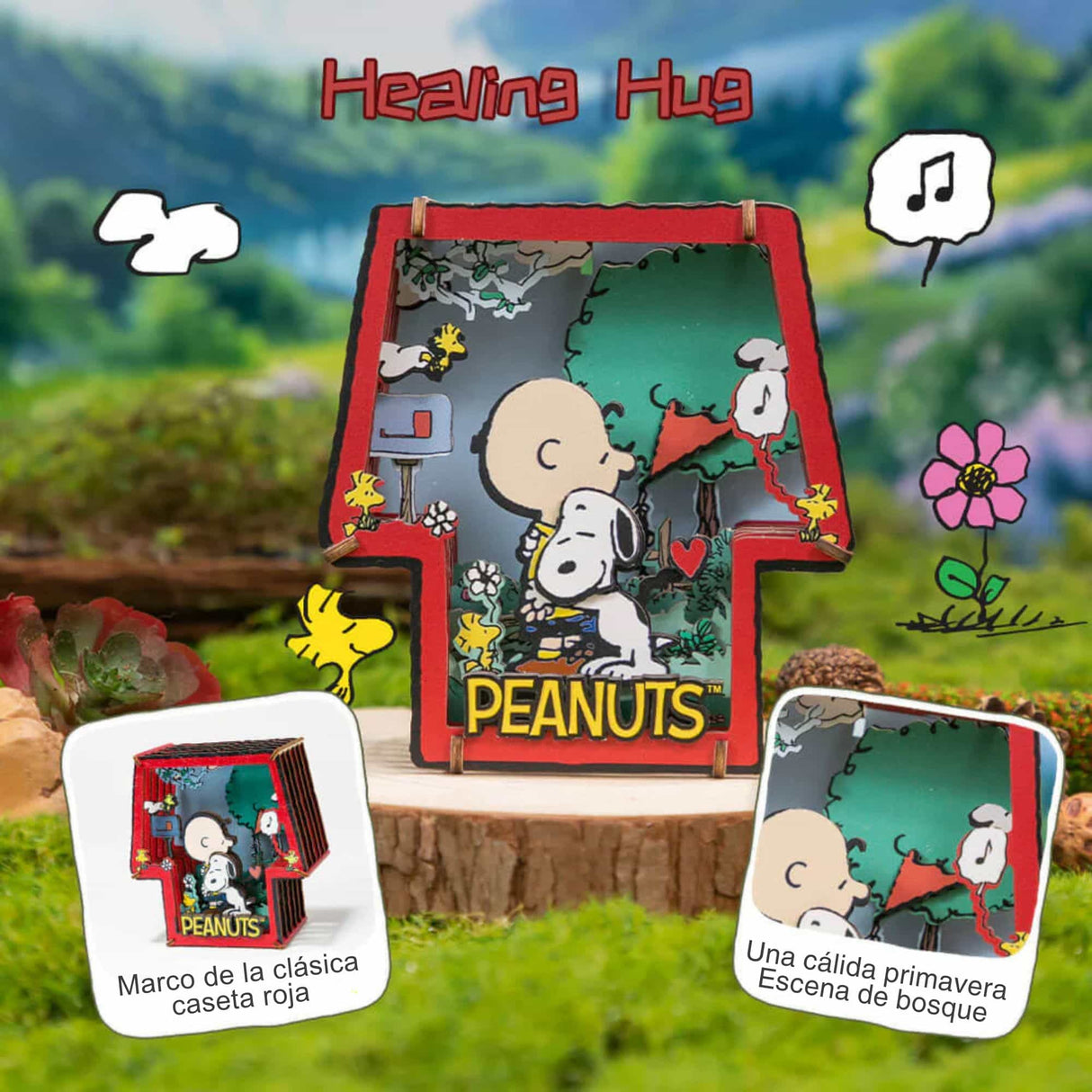 Puremind - Casa Miniatura Snoopy Healing Hug Wooden Theater