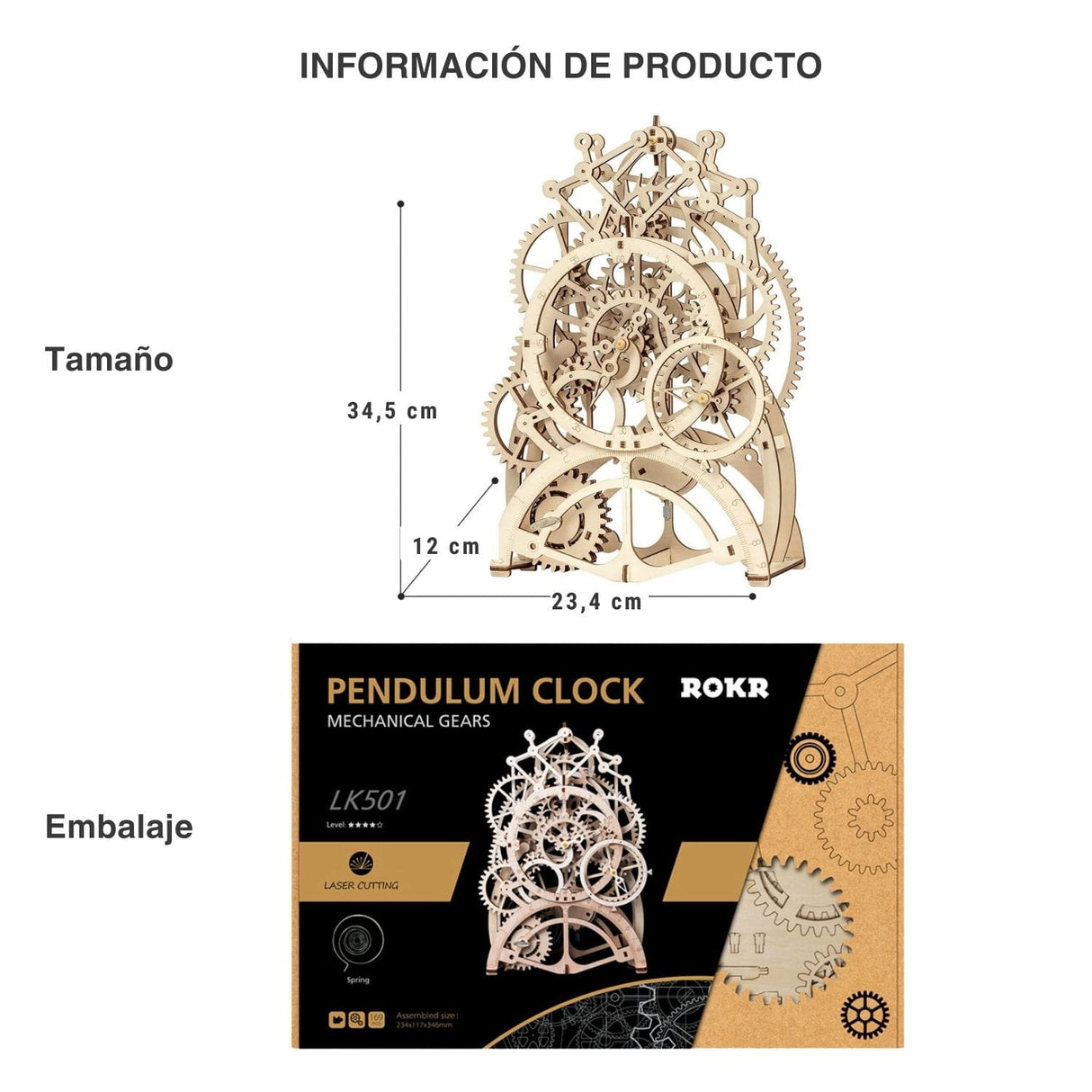 Rokr Mechanical Gears - Puzzle 3D Pendulum Clock Reloj de Péndulo