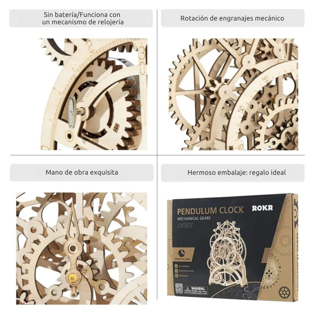 Rokr Mechanical Gears - Puzzle 3D Pendulum Clock Reloj de Péndulo