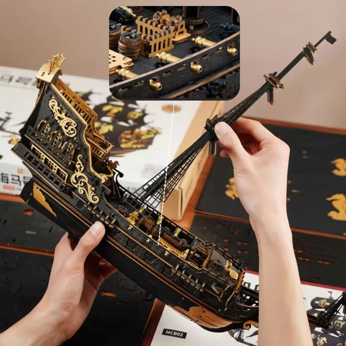 Rokr Scale Model Vehicle - Puzzle 3D Barco Pirata Seahorse Barque