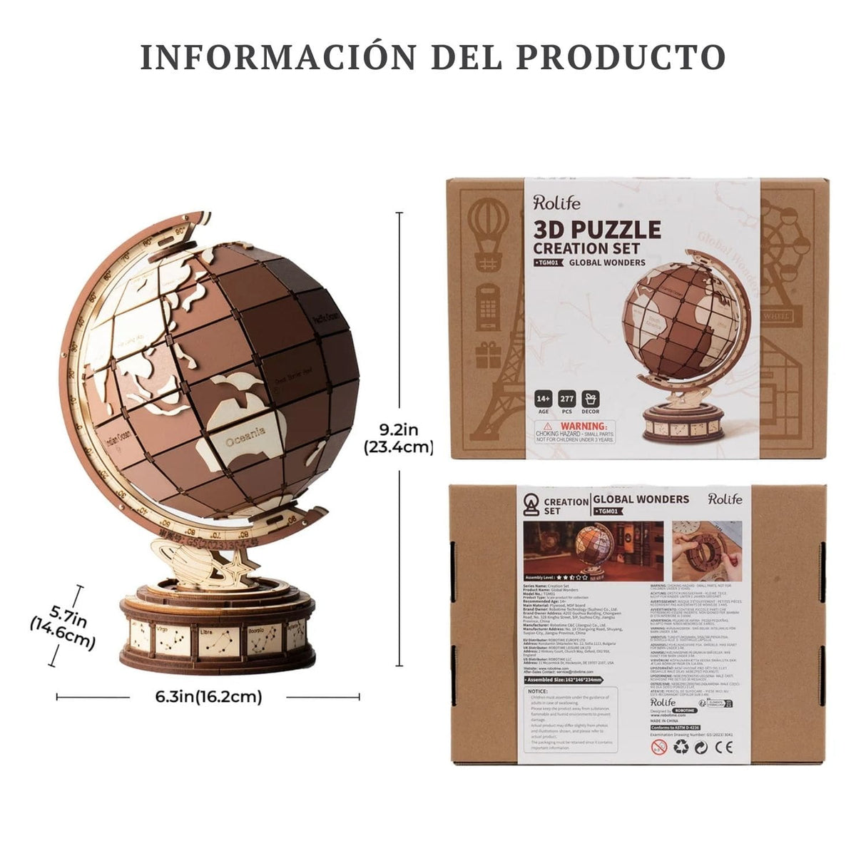 Rolife - Puzzle 3D Global Wonders Globo Terráqueo