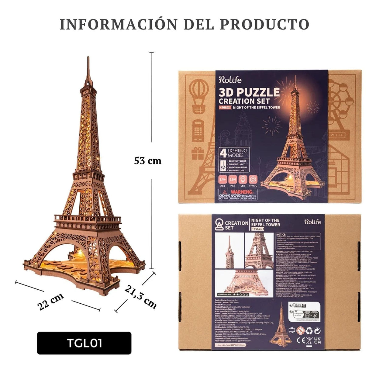Rolife - Puzzle 3D Night of the Eiffel Tower Torre Eiffel LED