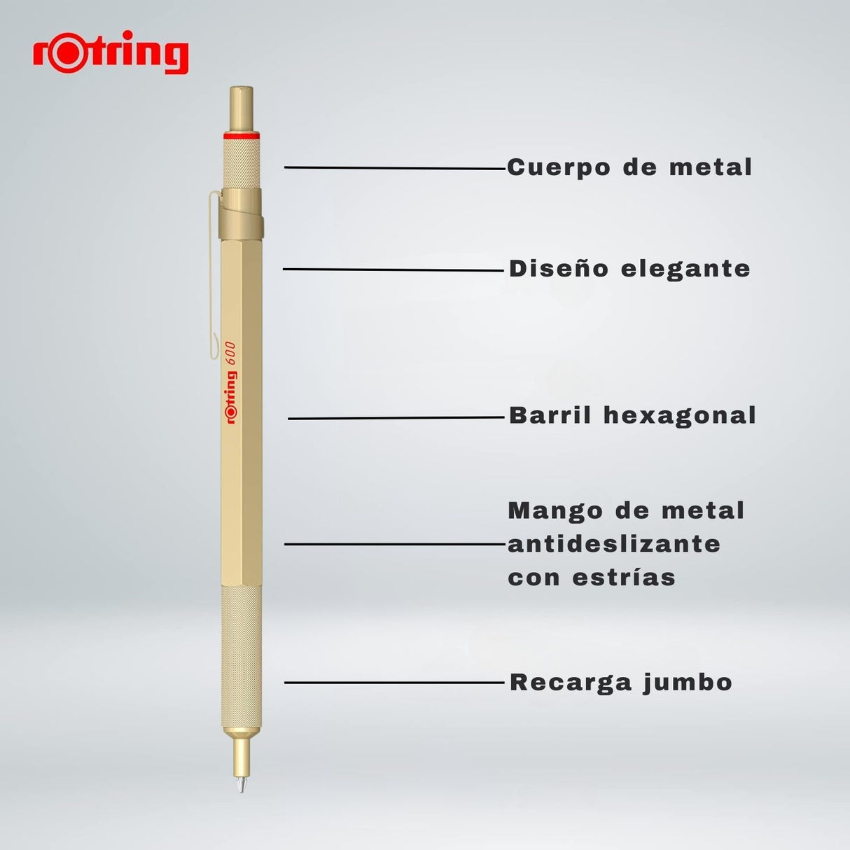 Rotring 600 - Bolígrafo Punta Media Punta Media Cuerpo Color Oro
