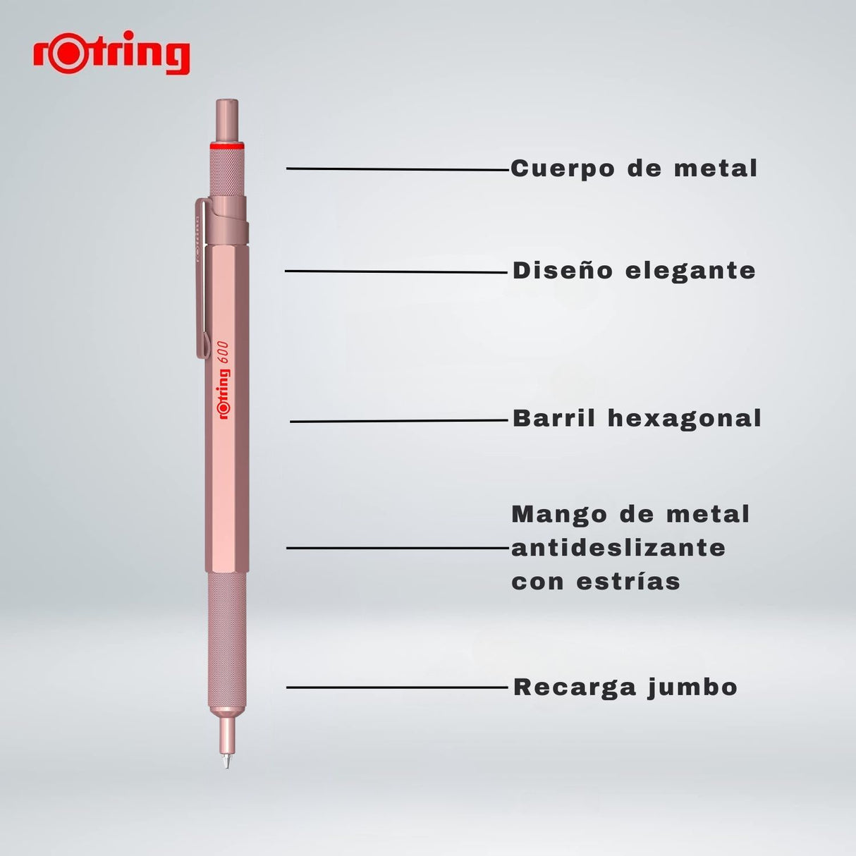 Rotring 600 - Bolígrafo Punta Media Punta Media Cuerpo Color Oro Rosa