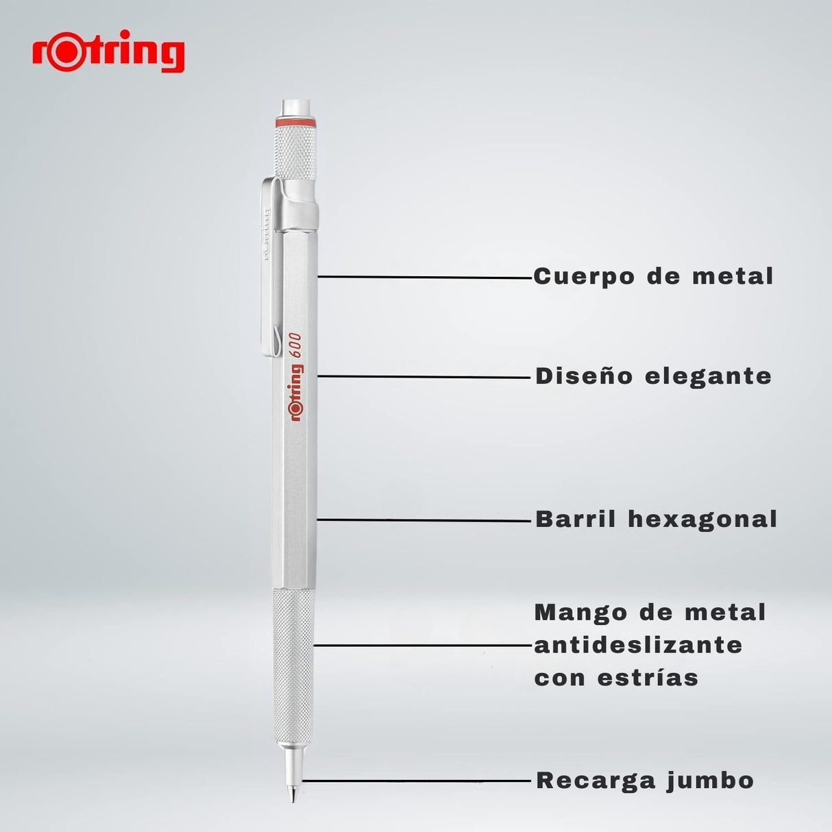Rotring 600 - Bolígrafo Punta Media Punta Media Cuerpo Plata