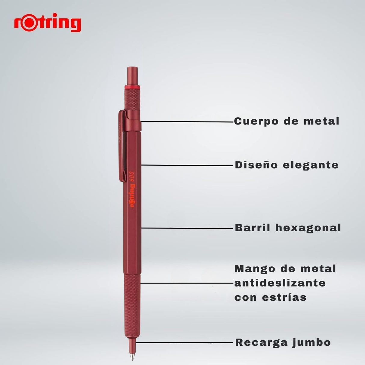 Rotring 600 - Bolígrafo Punta Media Punta Media Cuerpo Rojo