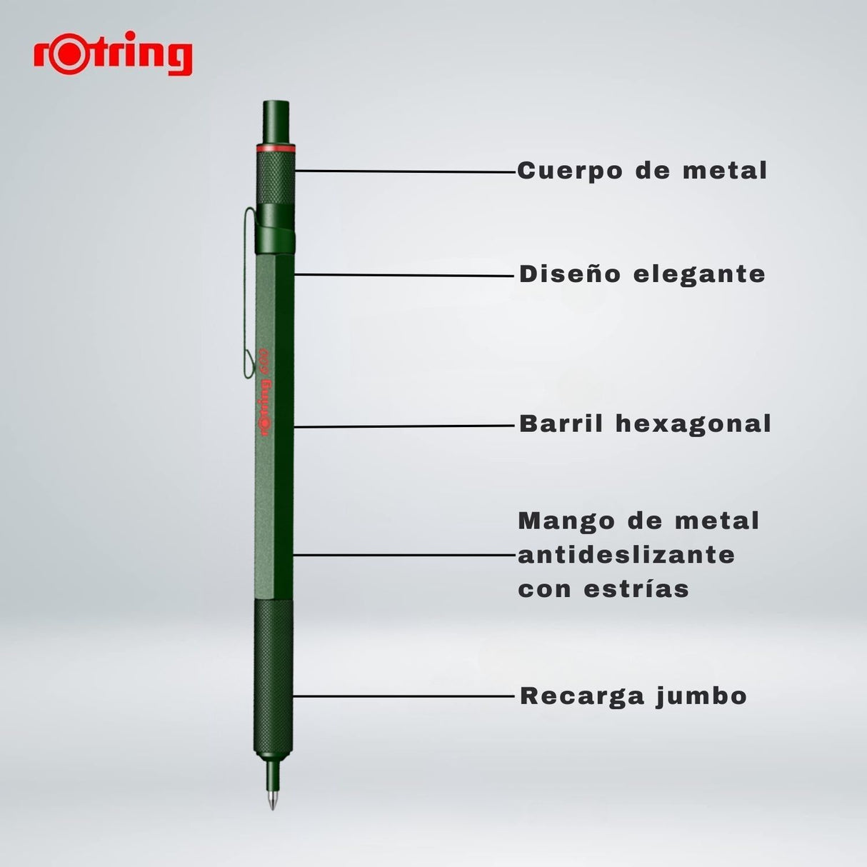 Rotring 600 - Bolígrafo Punta Media Punta Media Cuerpo Verde