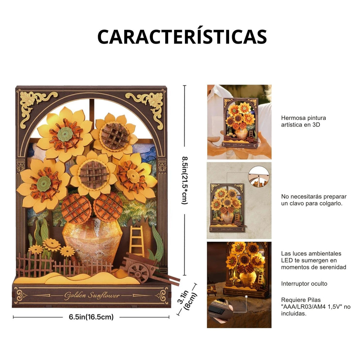 Rowood Artistic 3D Painting - Miniatura Armable Flor Golden Sunflower