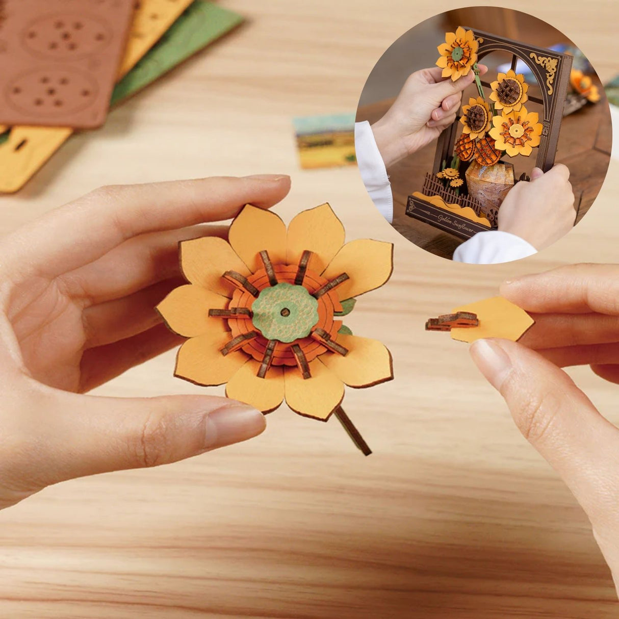 Rowood Artistic 3D Painting - Miniatura Armable Flor Golden Sunflower