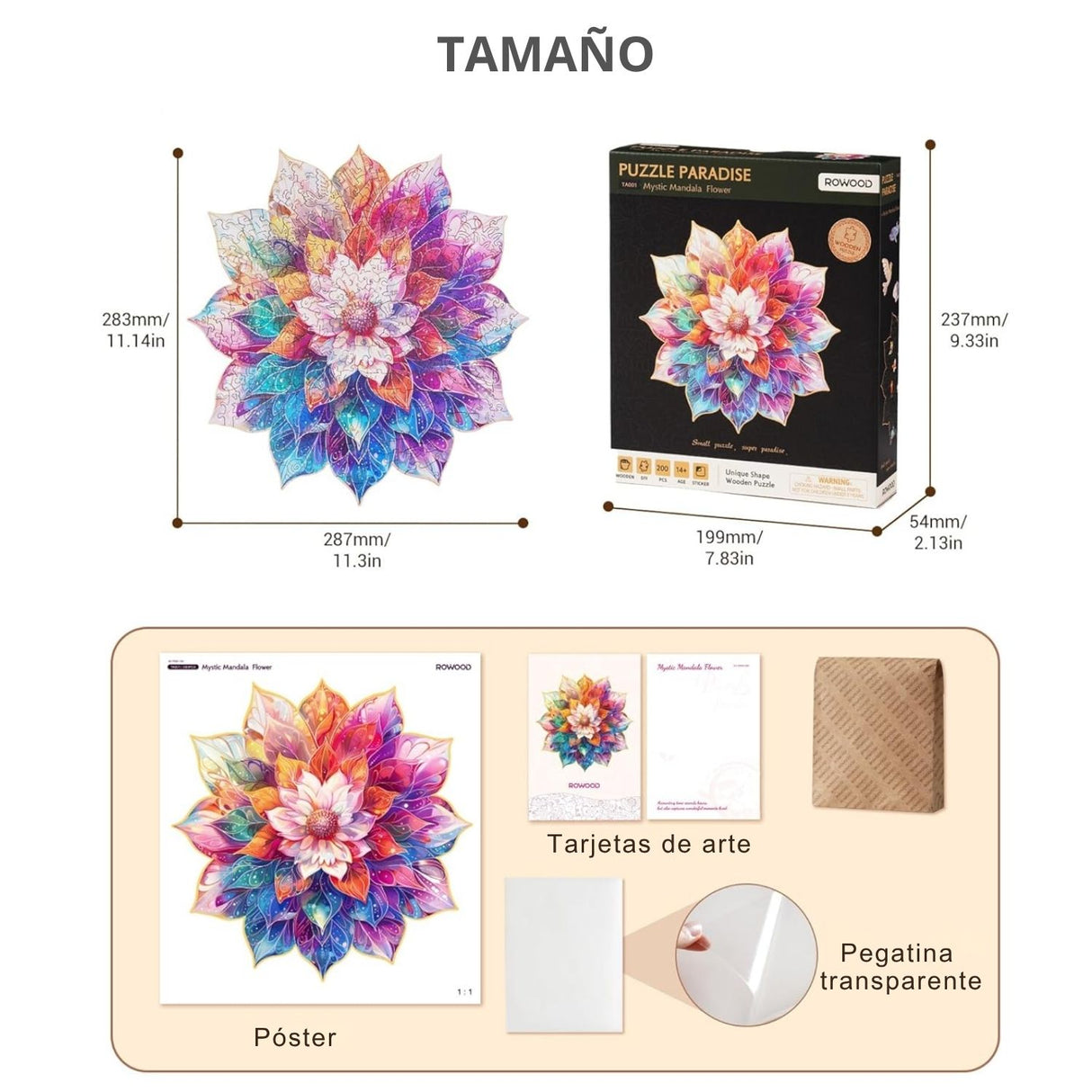 Rowood - Puzzle de Madera Mystic Mandala Flower