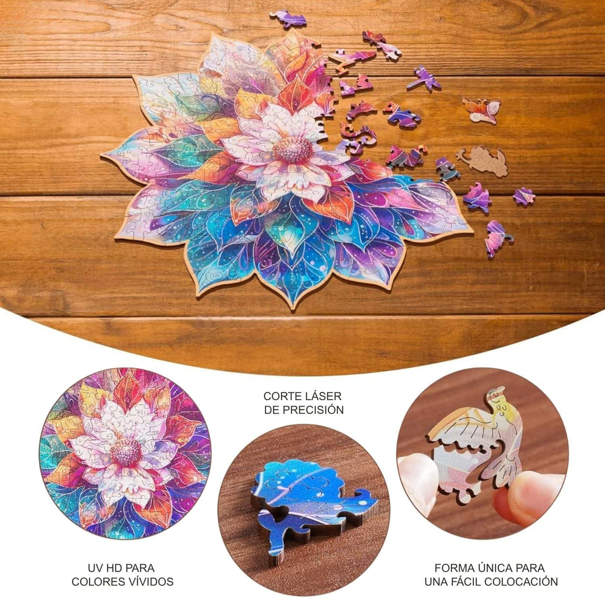 Rowood - Puzzle de Madera Mystic Mandala Flower