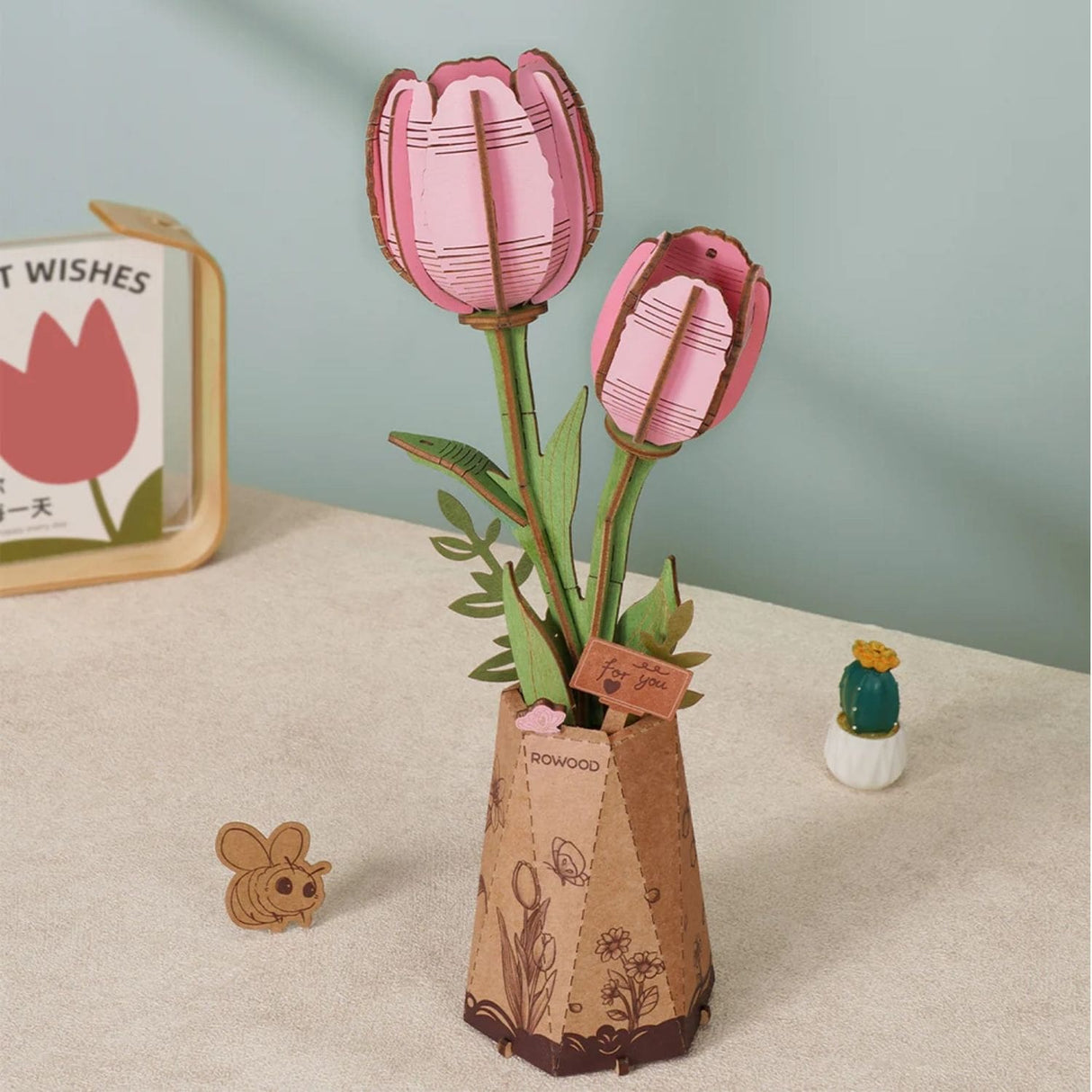 Rowood Wooden Bloom Craft - Miniatura Armable Flor Pink Tulip