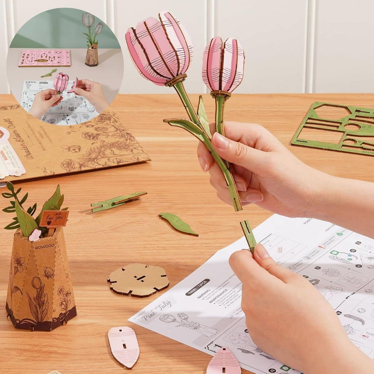 Rowood Wooden Bloom Craft - Miniatura Armable Flor Pink Tulip