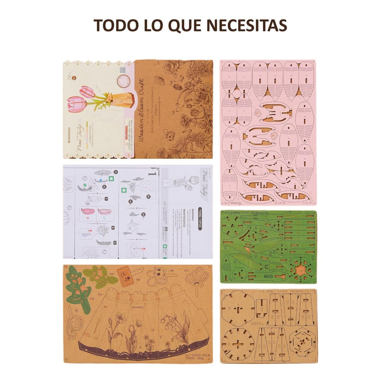 Rowood Wooden Bloom Craft - Miniatura Armable Flor Pink Tulip