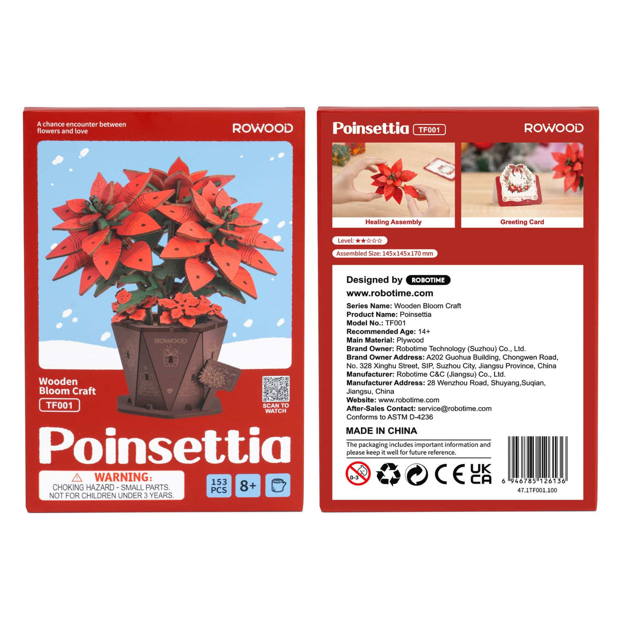 Rowood Wooden Bloom Craft - Miniatura Armable Flor Poinsettia