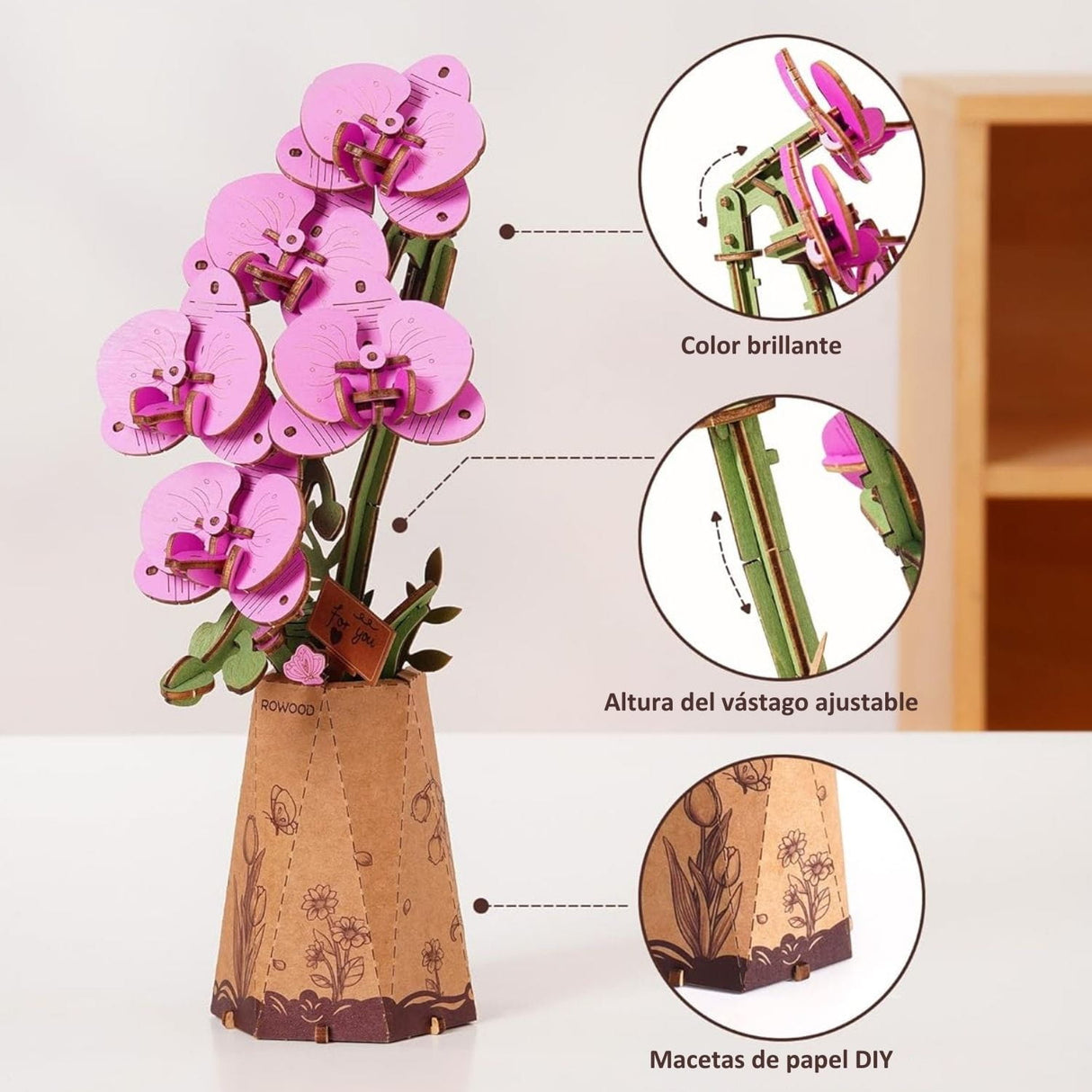 Rowood Wooden Bloom Craft - Miniatura Armable Flor Purple Moth Orchid