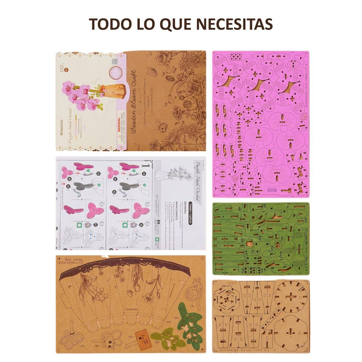 Rowood Wooden Bloom Craft - Miniatura Armable Flor Purple Moth Orchid