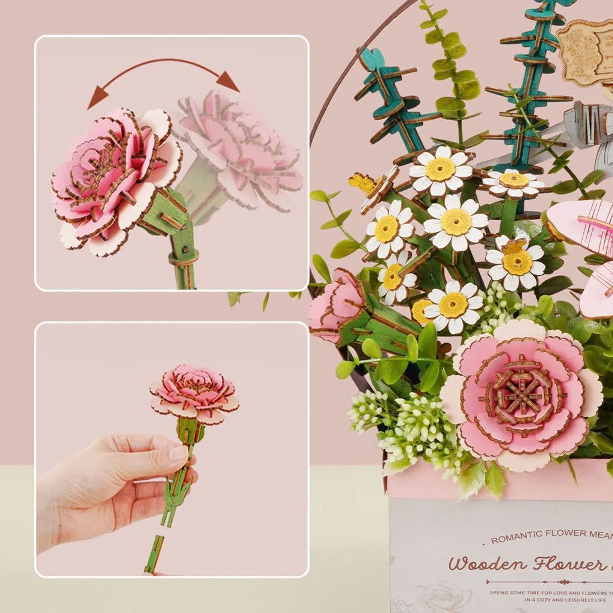 Rowood Wooden Bloom Craft - Miniatura Armable Flor Wooden Flower Basket