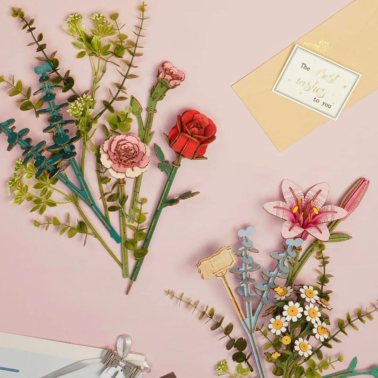 Rowood Wooden Bloom Craft - Miniatura Armable Flor Wooden Flower Basket