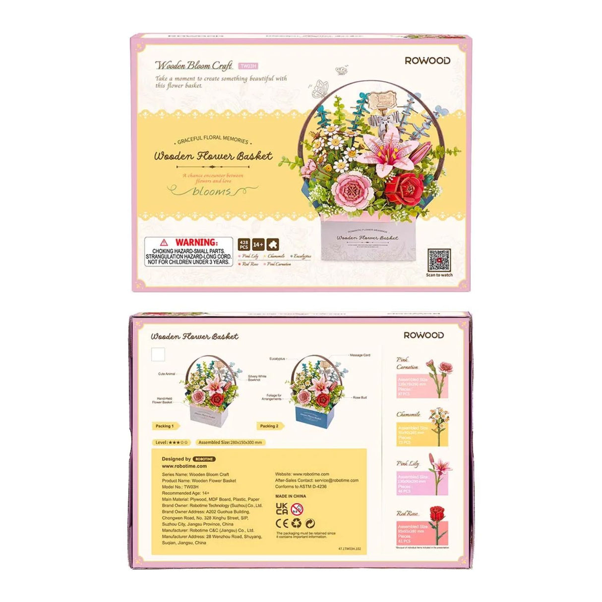 Rowood Wooden Bloom Craft - Miniatura Armable Flor Wooden Flower Basket