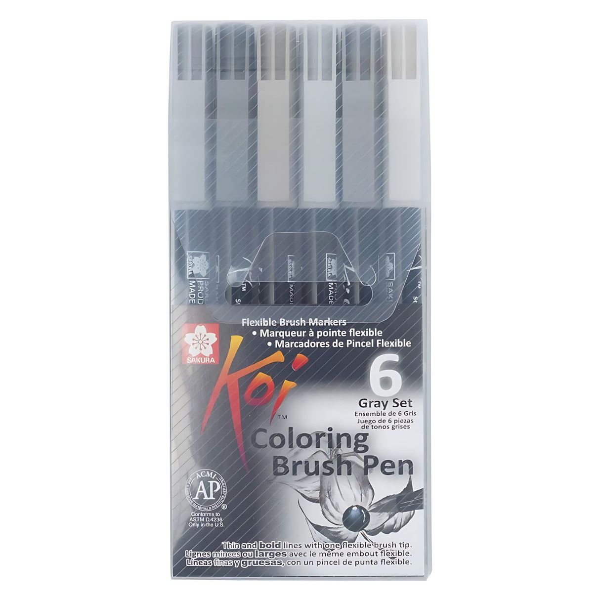 Sakura Koi - Set 6 Marcadores Coloring Brush Pens Grises