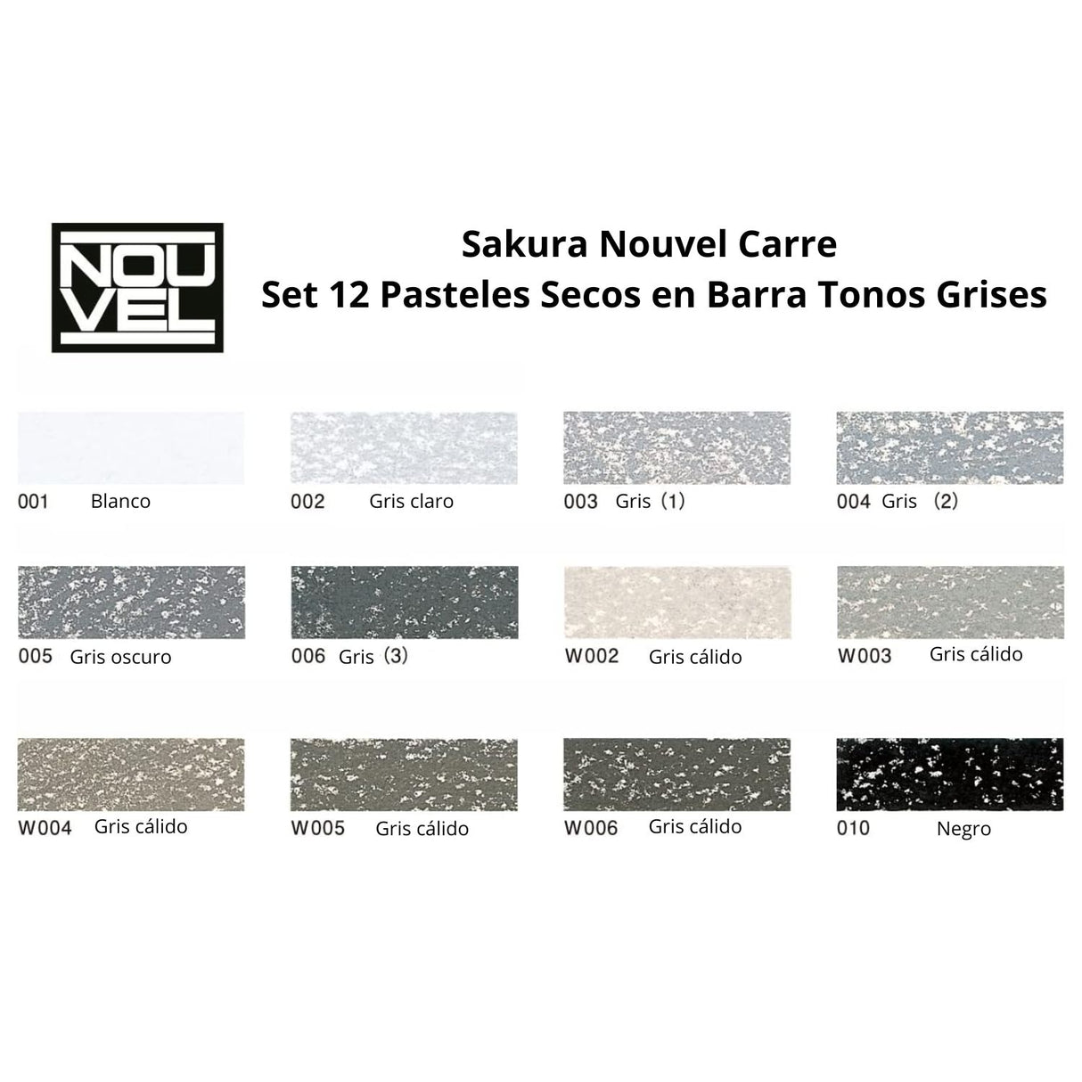 Sakura Nouvel Carre - Set 12 Pasteles Secos en Barra Tonos Grises