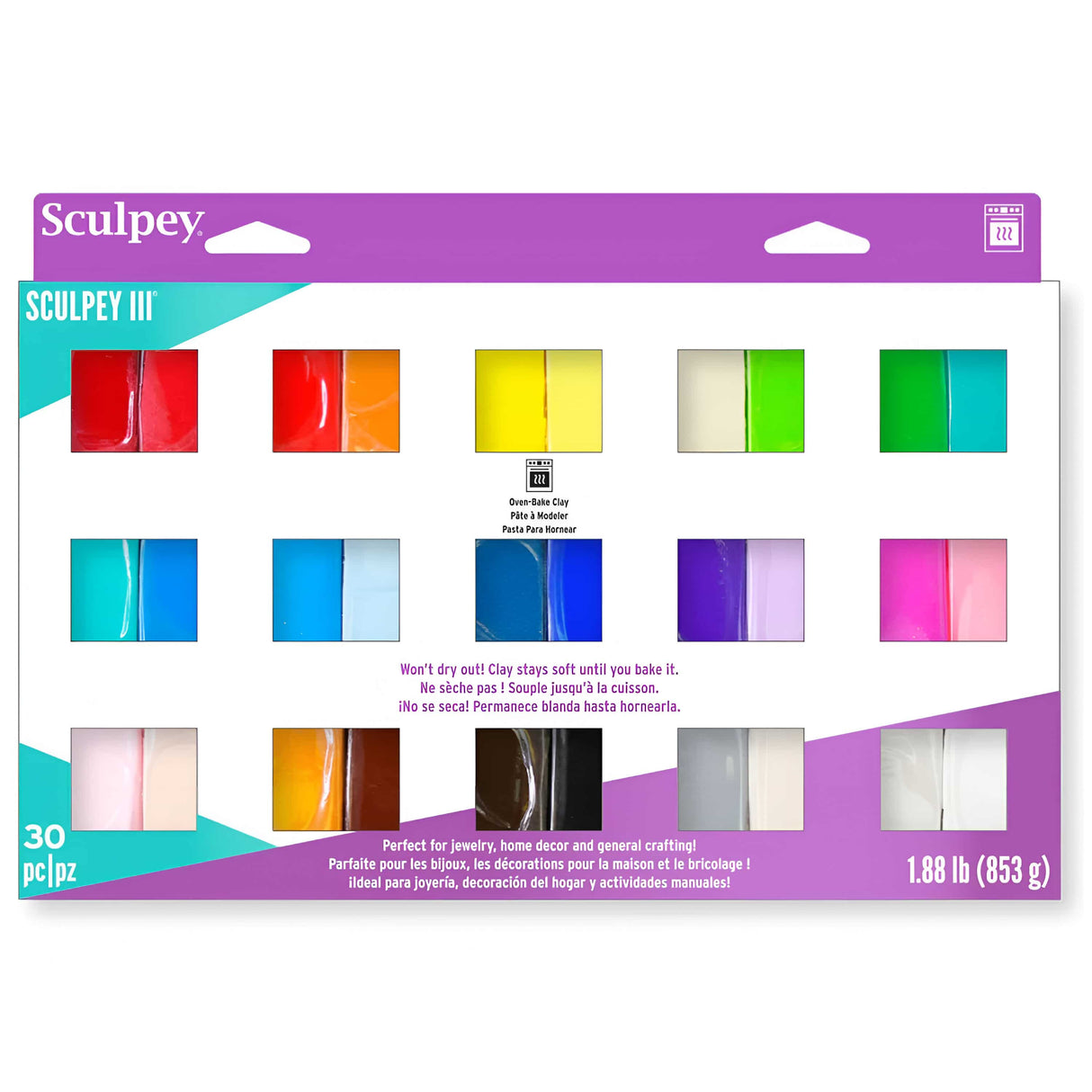 Sculpey III - Set 30 Arcilla Polimérica 853 g, (30 barras de 28 g)