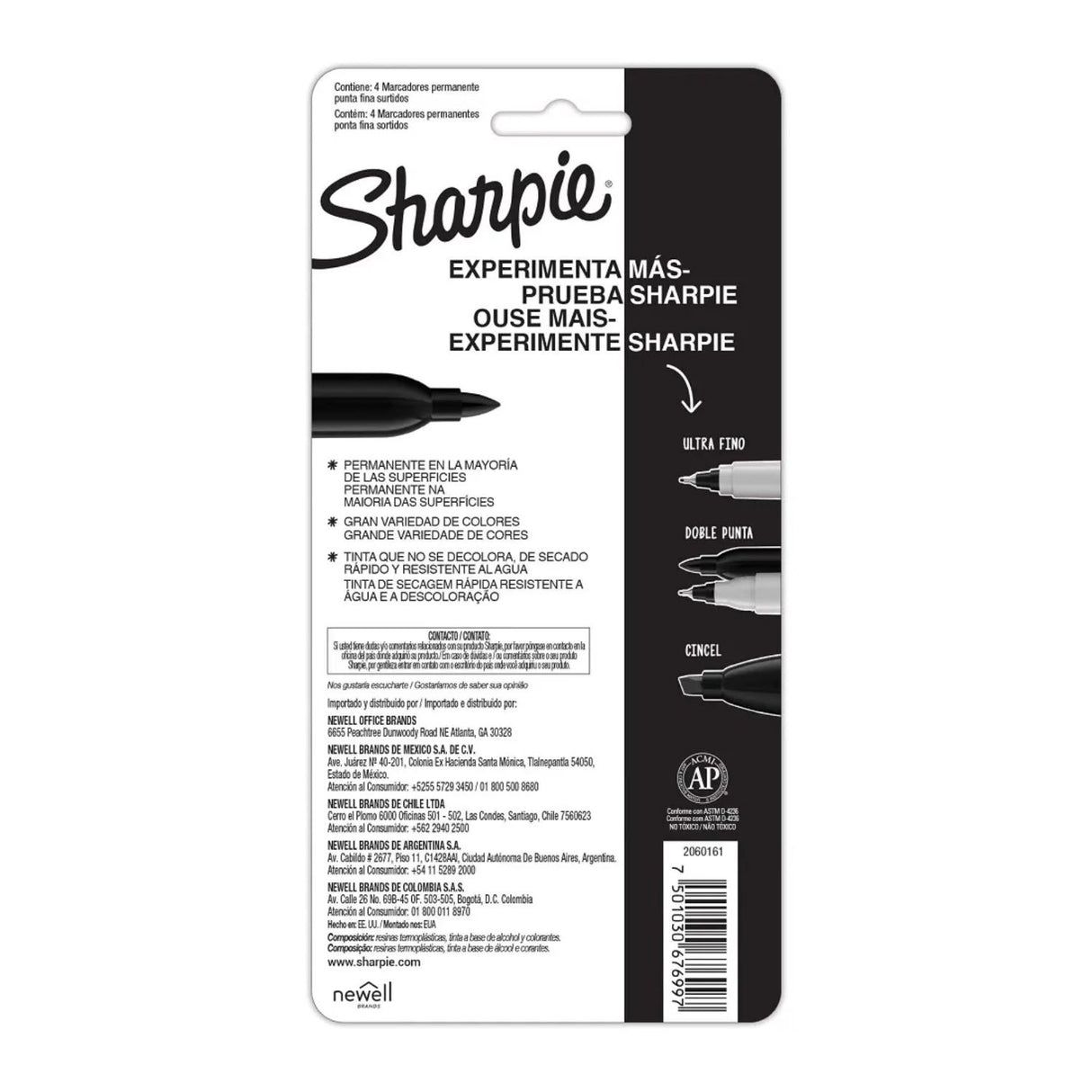 Sharpie - Pack 4 Marcadores Permanentes Punta Fina Negros