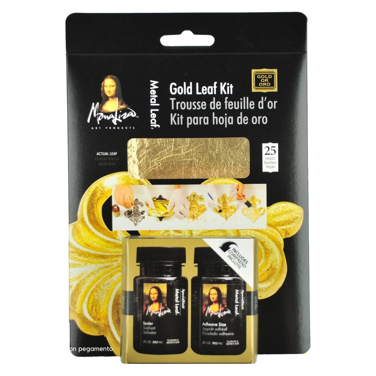 Speedball Mona Lisa - Kit Pan de Oro Metal Leaf Dorado Adhesivo y Sellador