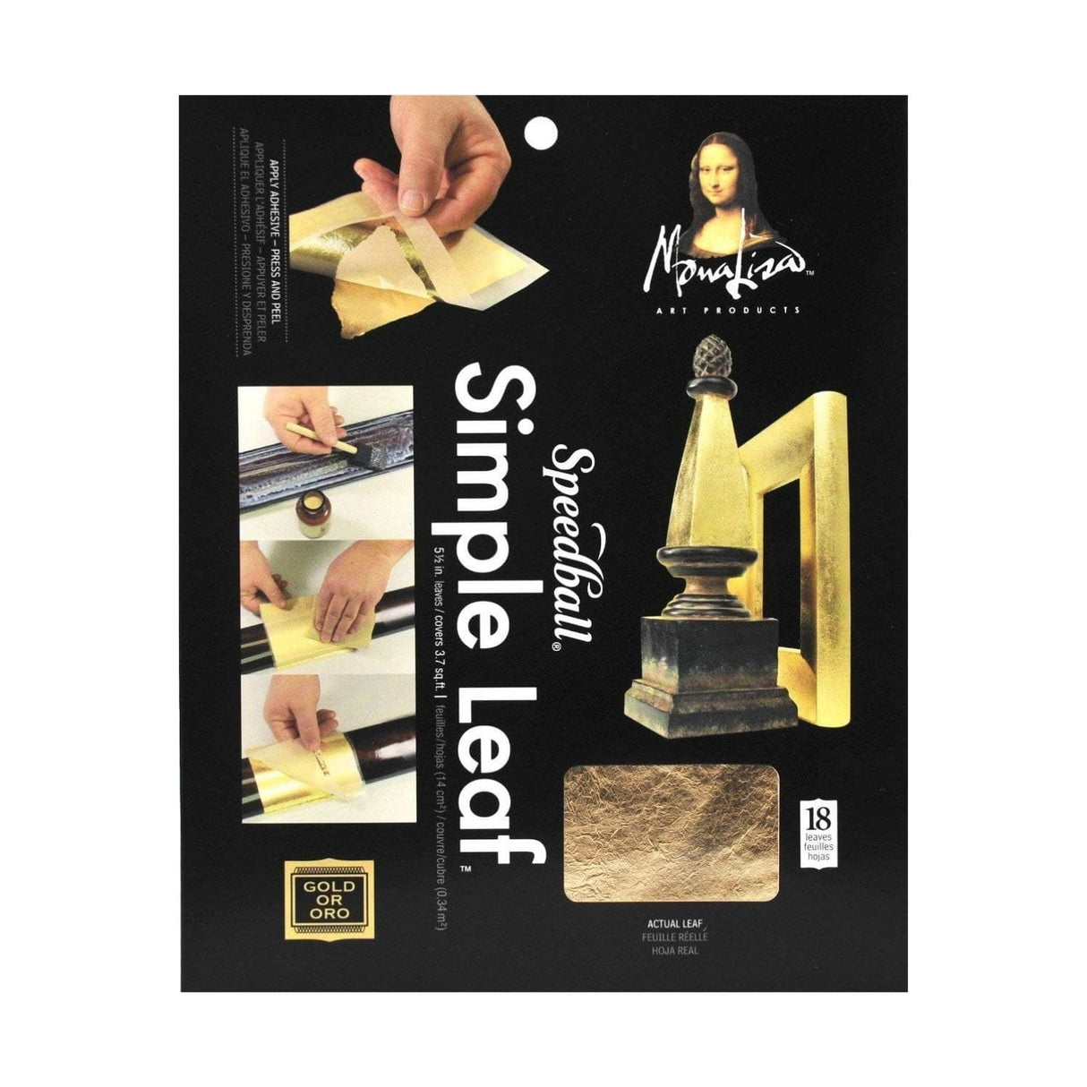 Speedball Mona Lisa - Pack 18 Láminas Pan de Oro Metal Leaf Dorado 14 x 14 cm