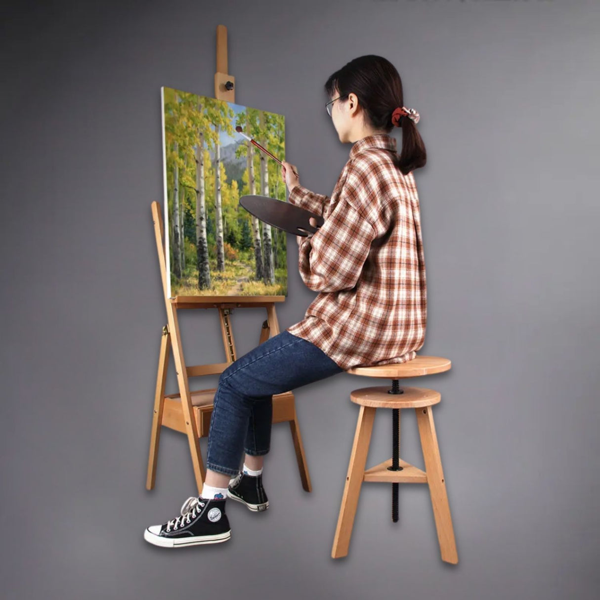 Taburete de Madera con Altura Ajustable para Artistas