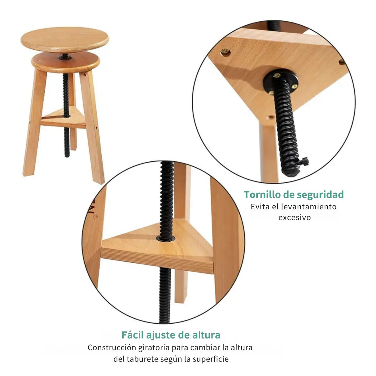 Taburete de Madera con Altura Ajustable para Artistas