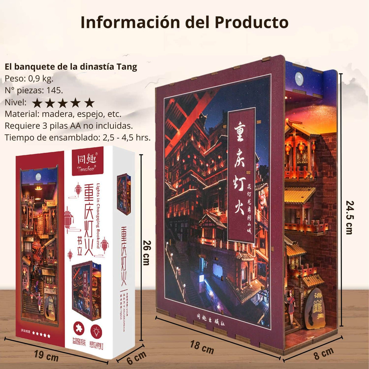 Tonecheer Book Nook - Separador de Libros Lights in Chongqing Bookend