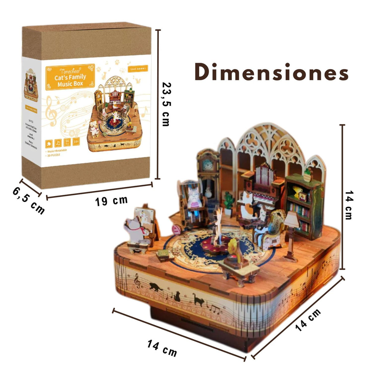 Tonecheer - Miniatura Armable Cat's Family Caja Musical