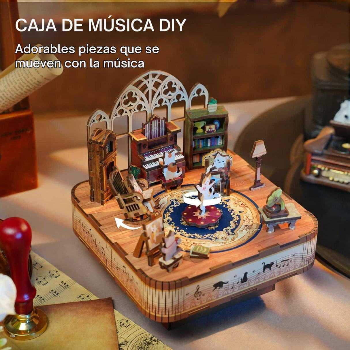 Tonecheer - Miniatura Armable Cat's Family Caja Musical