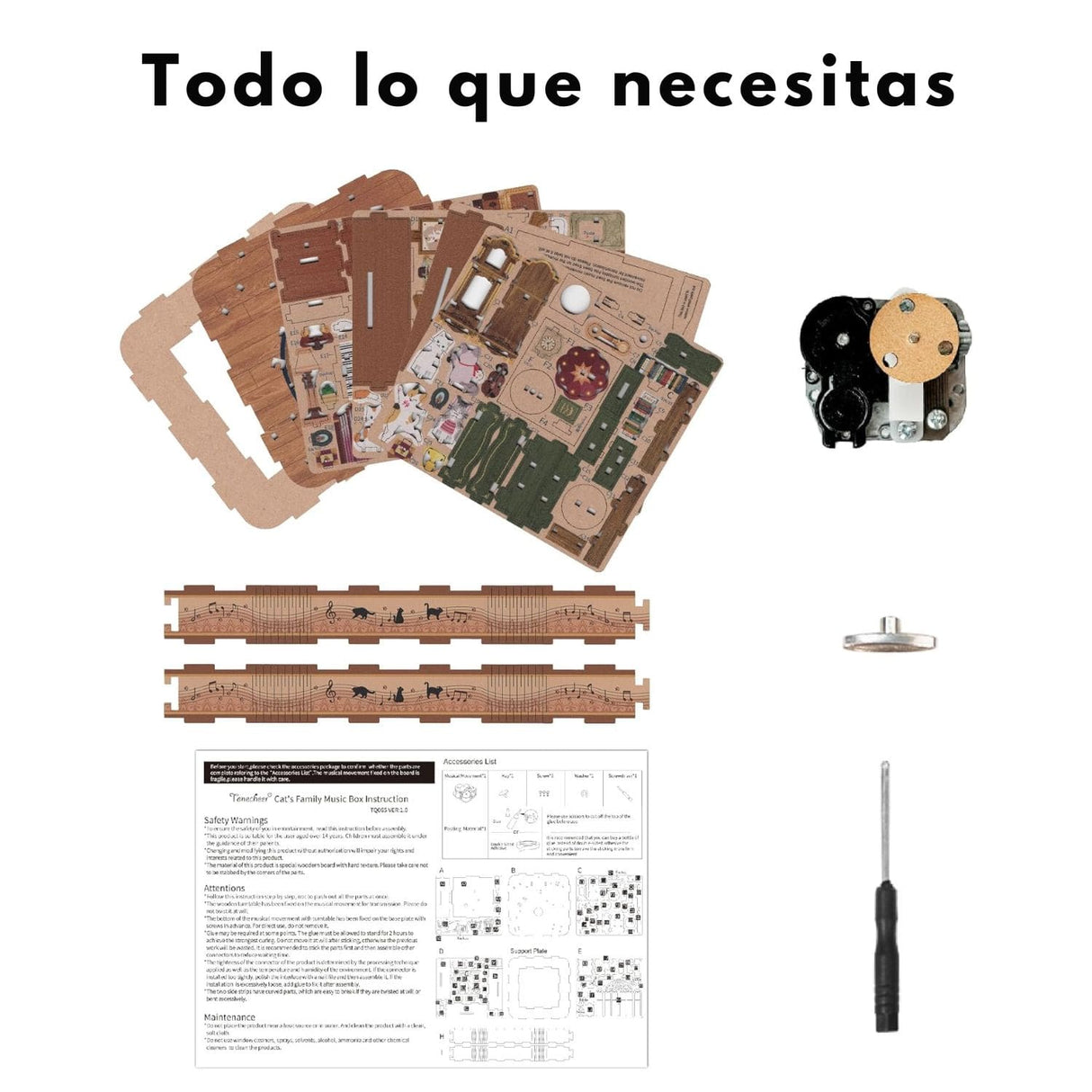 Tonecheer - Miniatura Armable Cat's Family Caja Musical