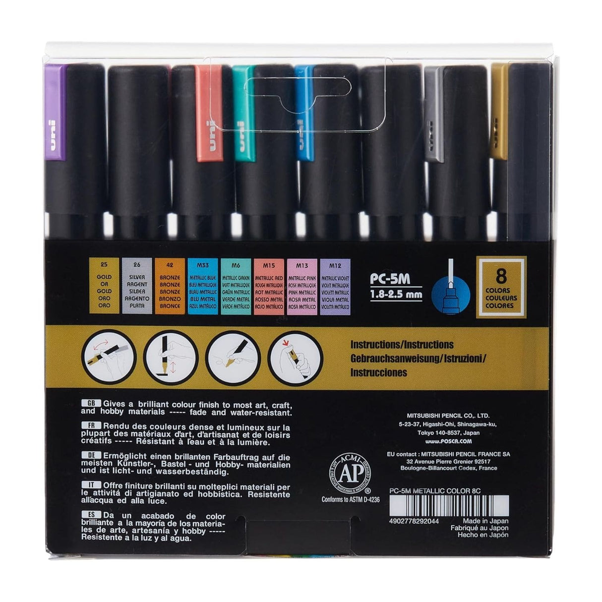 Posca PC-5M - Set 8 Marcadores Punta Media Metallic Colors