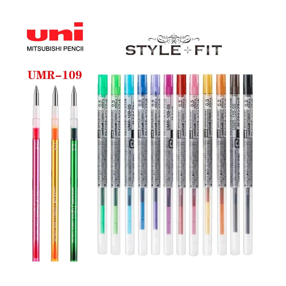 Uni Style Fit - Repuesto de Bolígrafo Gel Punta 0,5 mm