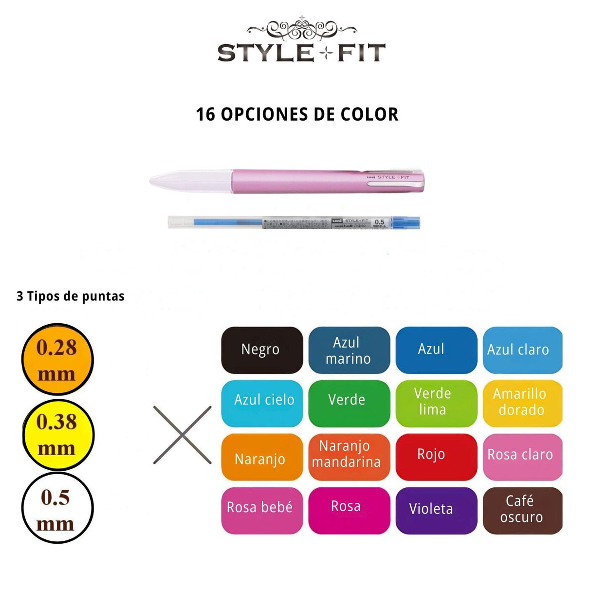 Uni Style Fit - Repuesto de Bolígrafo Gel Punta 0,5 mm